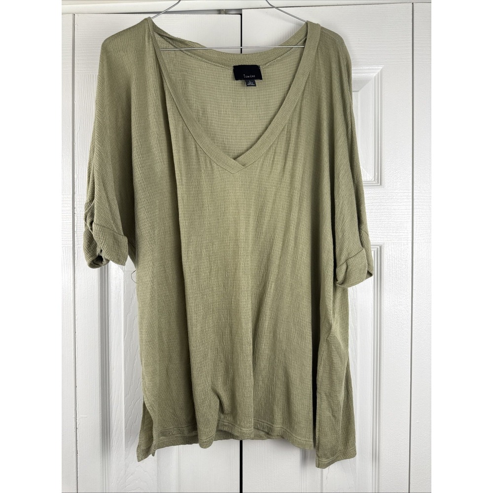 Lumiere Cuffed Short Sleeve V-Neck Tee T-Shirt Olive Green Size‎ Large